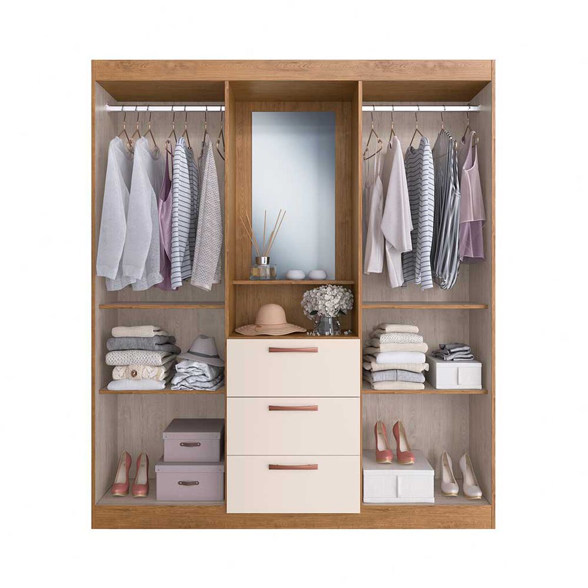 Closet Almore Uruguay 4 Puertas 3 Cajones Nogueira y Off White