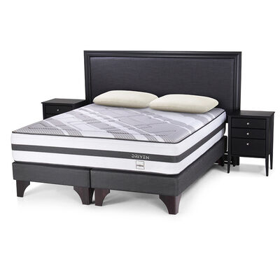 Cama Europea Rosen King Base Dividida Driven + Set Maderas Nolita + Almohadas