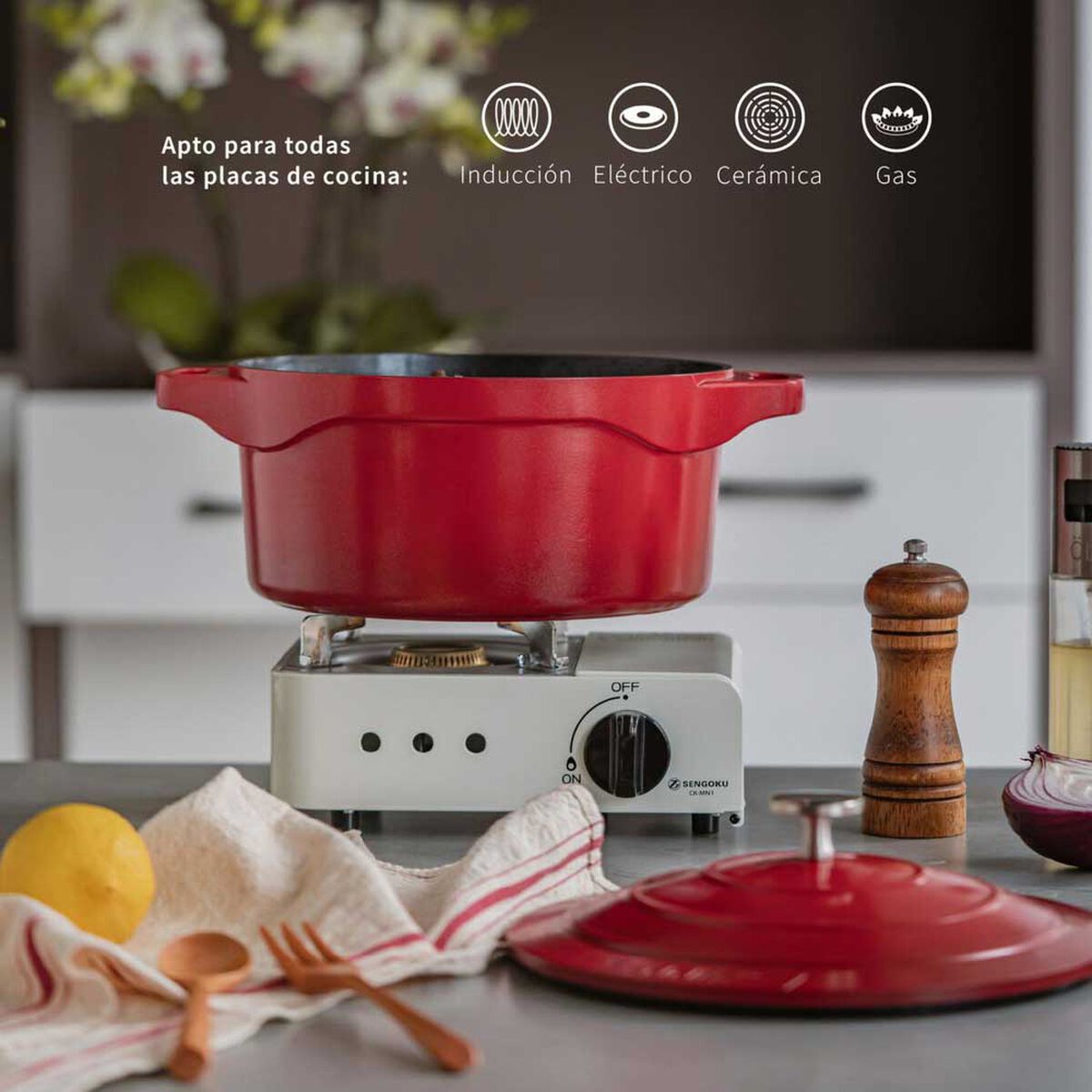 Olla Antiadherente Aluminio Fundido Simplit Toulouse 24 cm Rojo