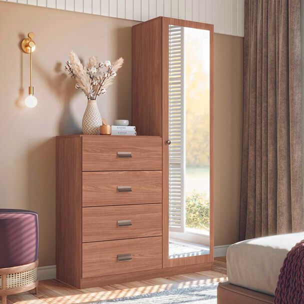 Cómoda Onessta Estilo 1 Puerta 4 Cajones Jatoba