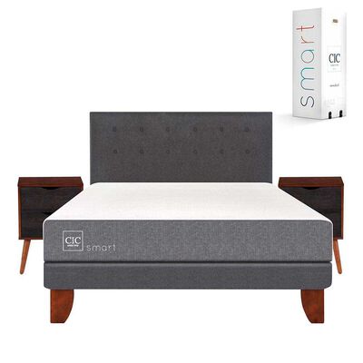 Cama Europea CIC 2 Plazas Smart + Respaldo + 2 Veladores Eufrates