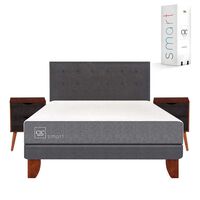 Cama Europea CIC 2 Plazas Smart + Respaldo + 2 Veladores Eufrates