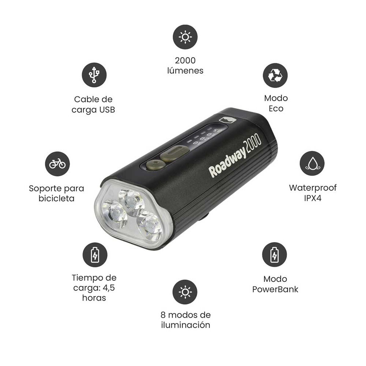 Luz De Bicicleta Foco Delantero Power Up 2000 Lúmenes Lhotse
