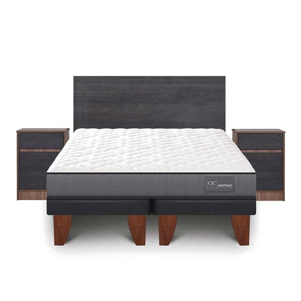 Cama Europea CIC Base Dividida King Anatomic + Respaldo + 2 Veladores Espresso