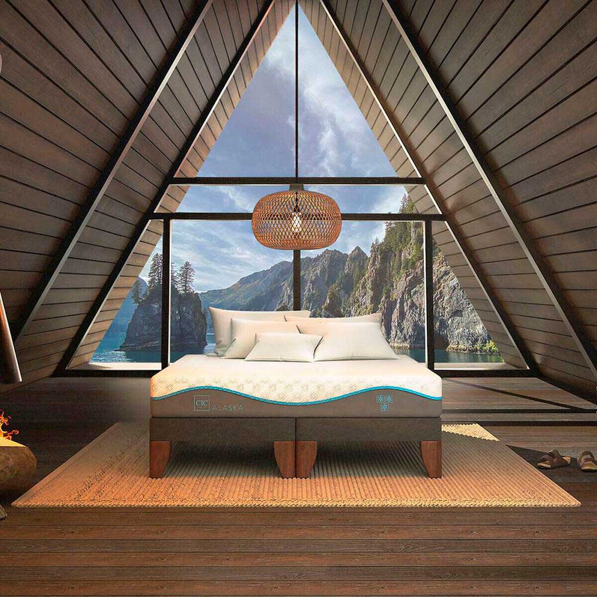 Cama Europea CIC Base Dividida 2 Plazas Alaska + Respaldo + 2 Veladores