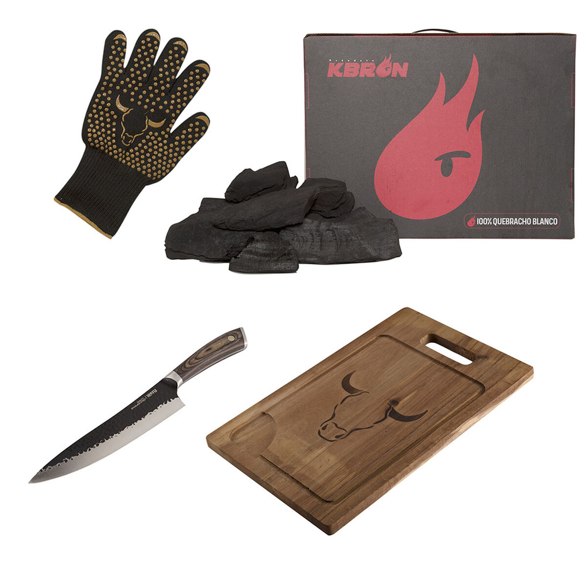 Set Parrillero Wayu Carbón + Tabla + Cuchillo Hammer + Guante