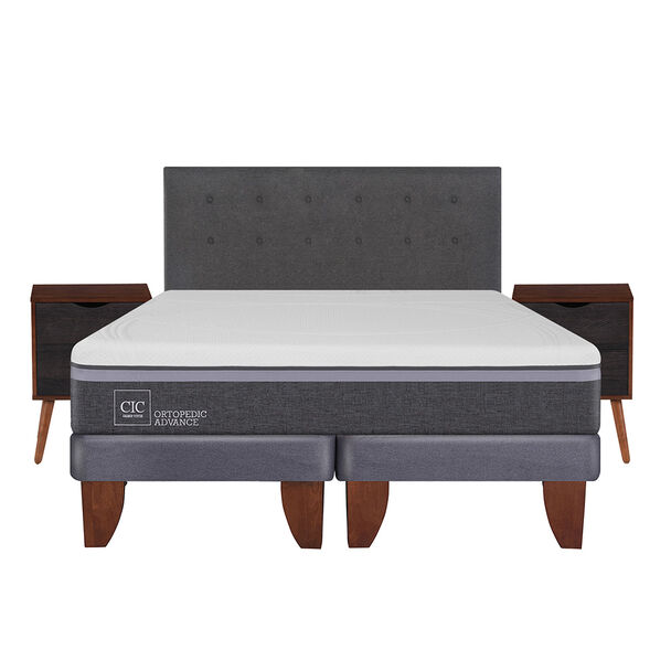 Cama Europea CIC 2 Plazas  Ortopedic Advance + Respaldo + 2 Veladores Eufrates