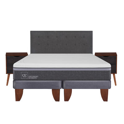 Imagen 1 del producto Cama Europea CIC 2 Plazas Ortopedic Advance + Respaldo + 2 Veladores Eufrates