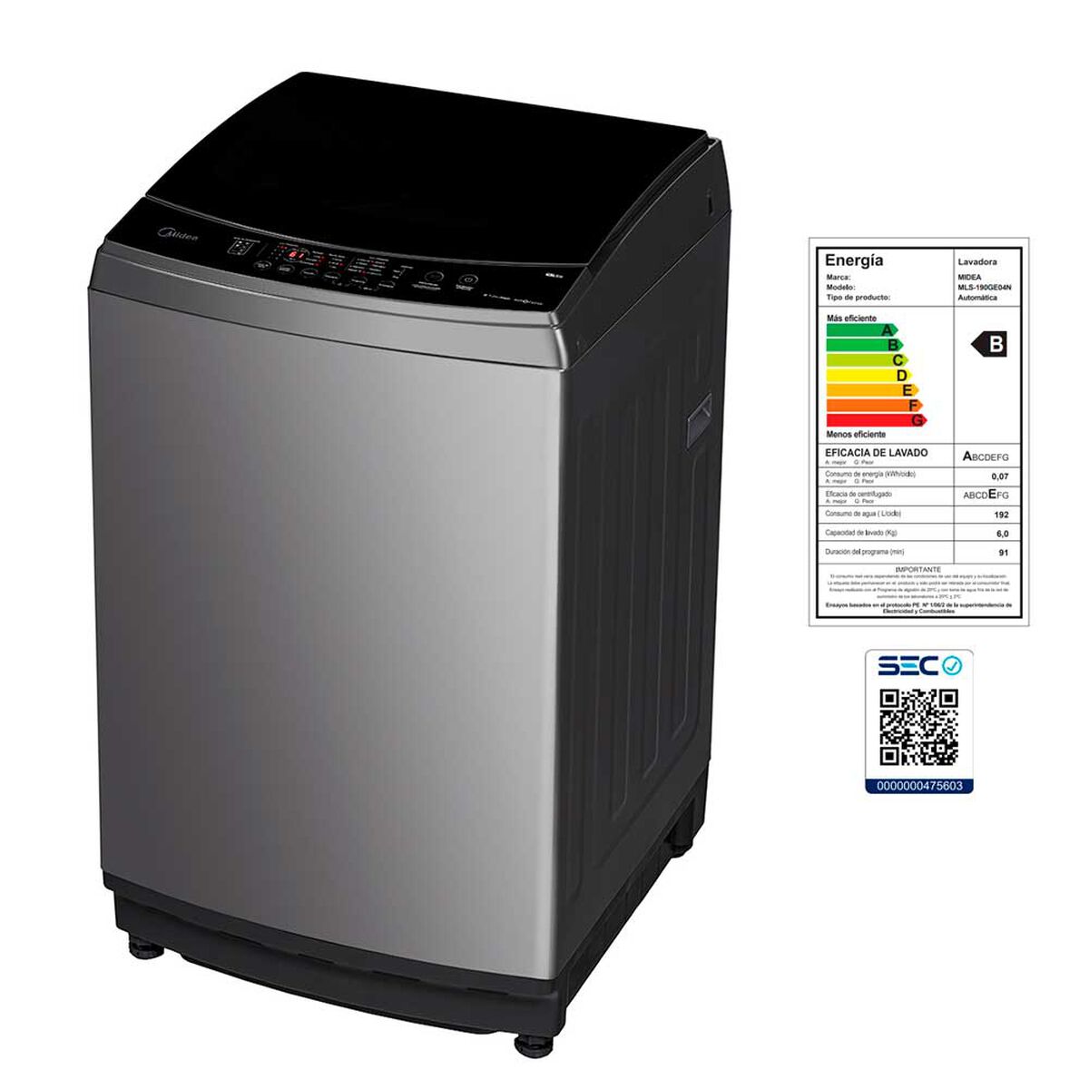 Lavadora Automática Midea MLS-190GE04N 19 kg.