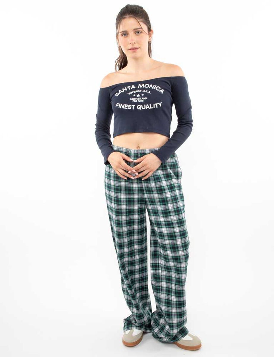 Pantalón Tartán Cintura Elasticada Mujer Icono