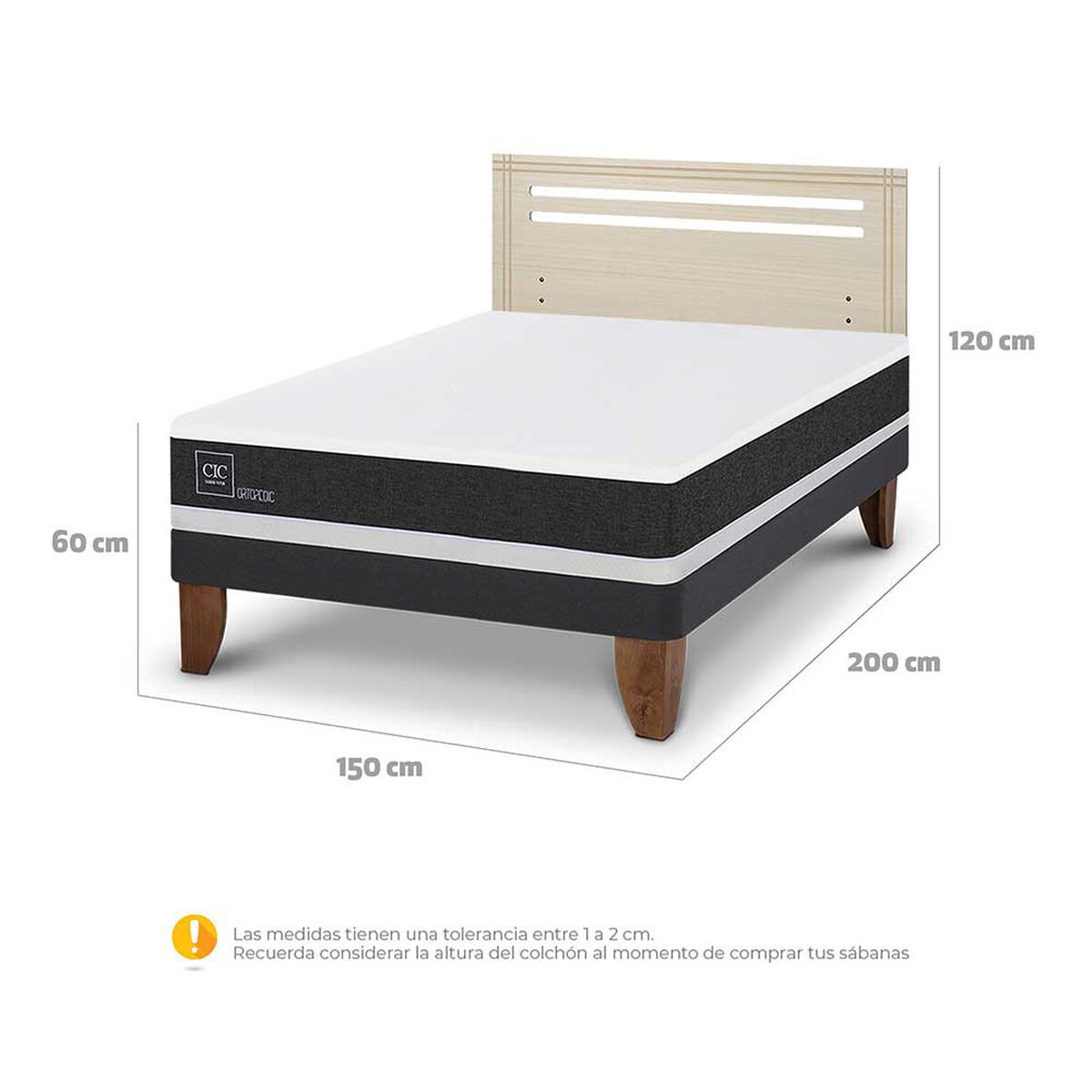 Cama Europea CIC 2 Plazas Ortopedic + Respaldo Munich Alpino