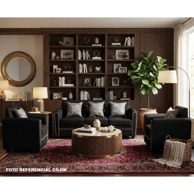 Juego de Living Almore Alemania Sof&aacute; 3 Cuerpos + Dos Sillones 1 Cuerpo Negro
