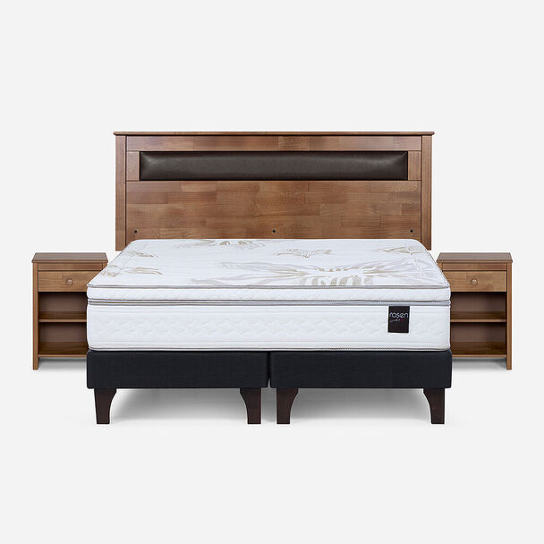 Cama Europea Rosen 2 Plazas Art 4 + Respaldo + Velador Ferrara Chocolate