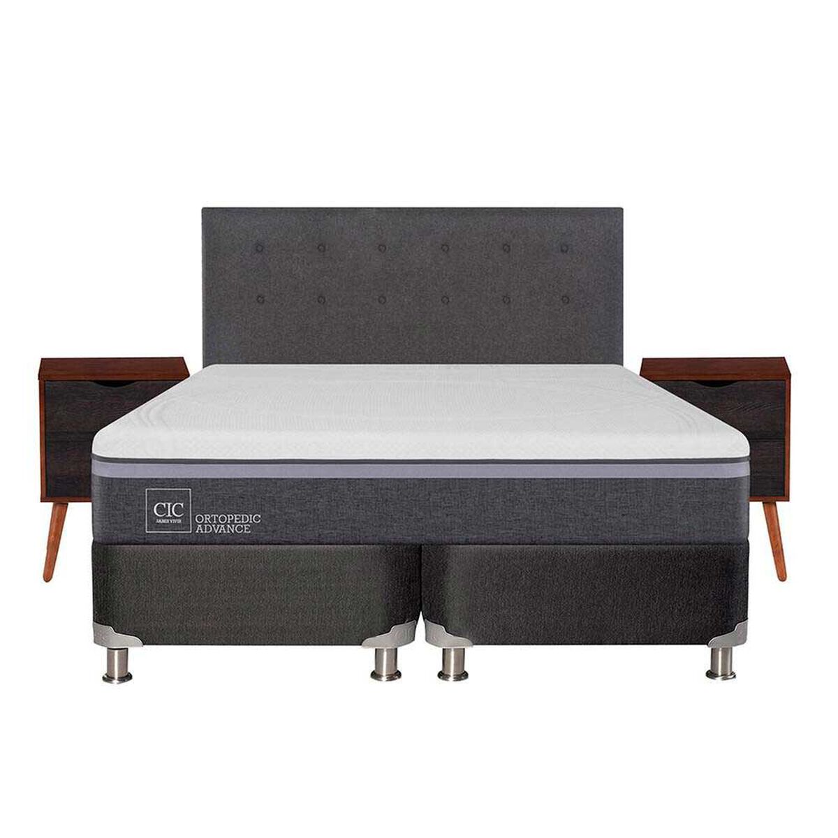 Box Spring CIC 2 plazas Ortopedic Advance + Respaldo + velador Eufrates