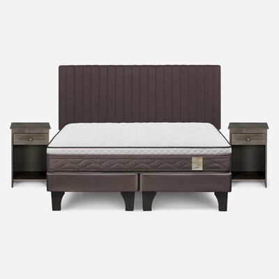Imagen 1 del producto Cama Europea Rosen 2 Plazas New Style 4 + Respaldo + 2 Veladores Café