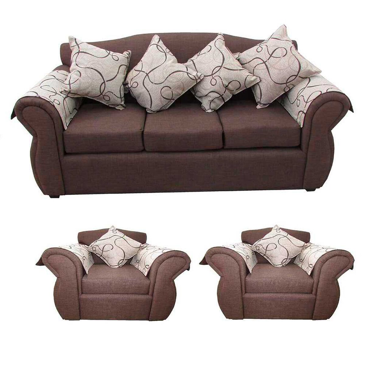 Juego de Living Almore San Ramon Sof&aacute; 3 Cuerpos + Dos Sillones 1 Cuerpo Caf&eacute;