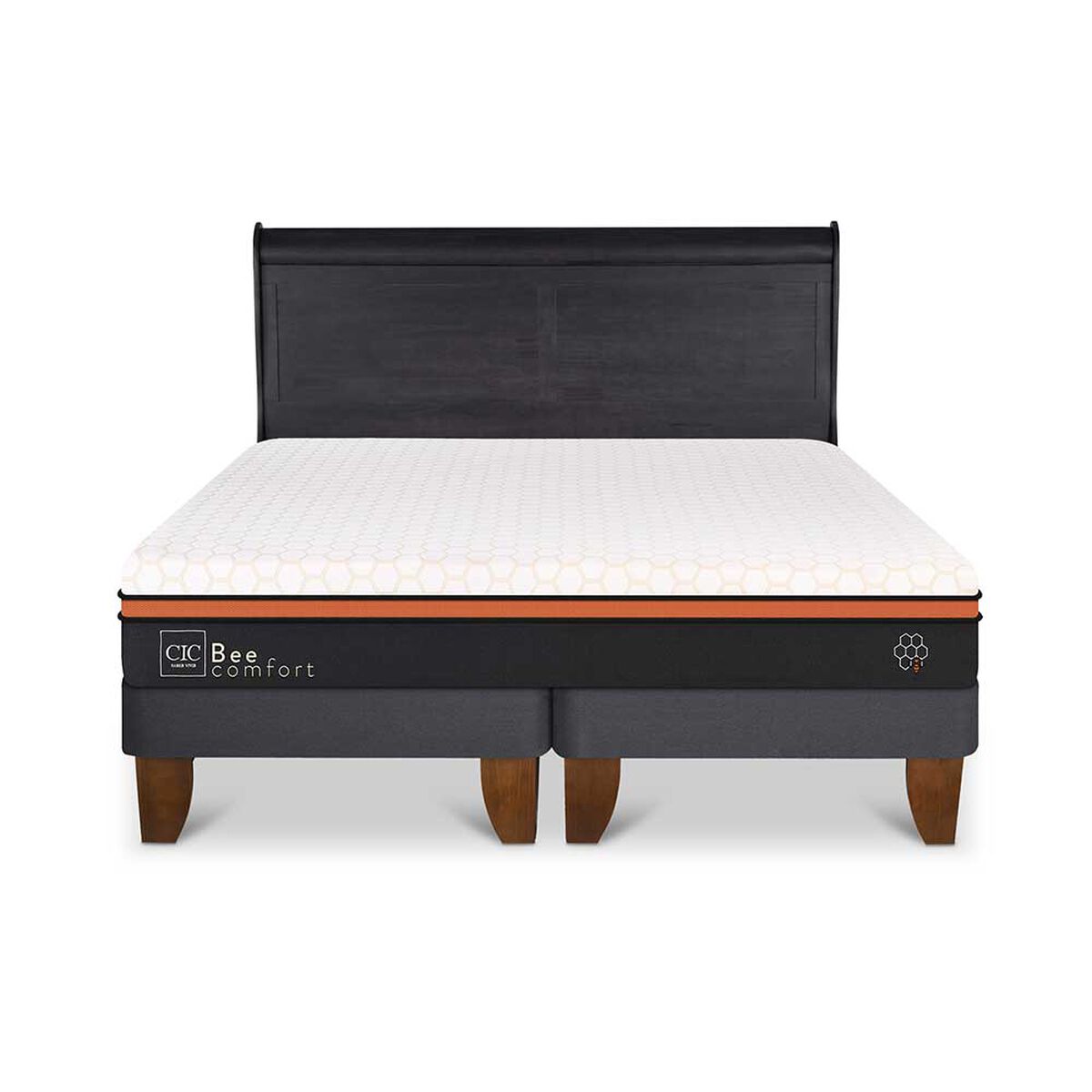 Cama Europea CIC Base Dividida 2 Plazas Beecomfort + Respaldo Miro Negro