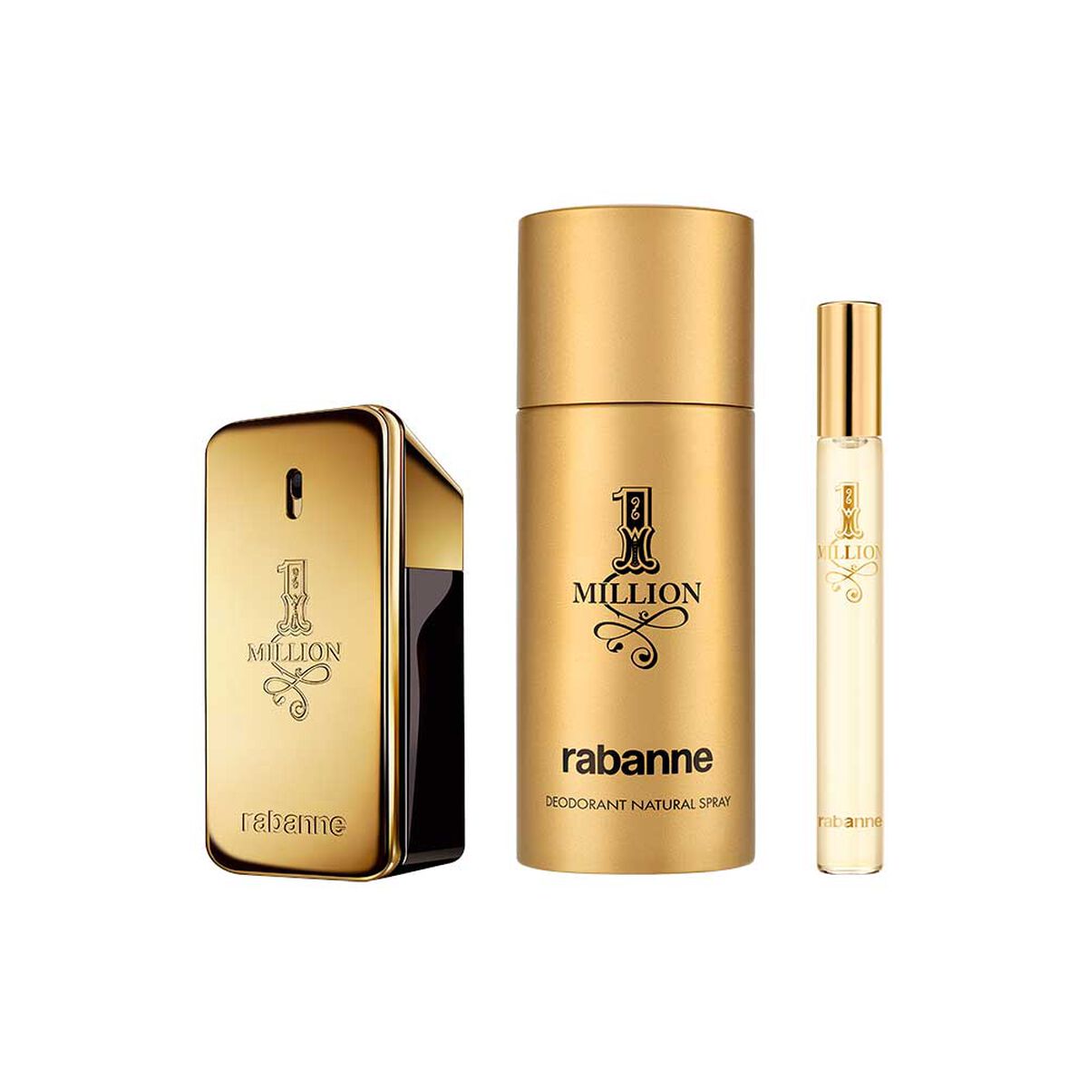 Set Perfume Paco Rabanne Hombre 1 Million EDT 50 ml + Desodorante 150 ml + Eau de Toilette 10 ml