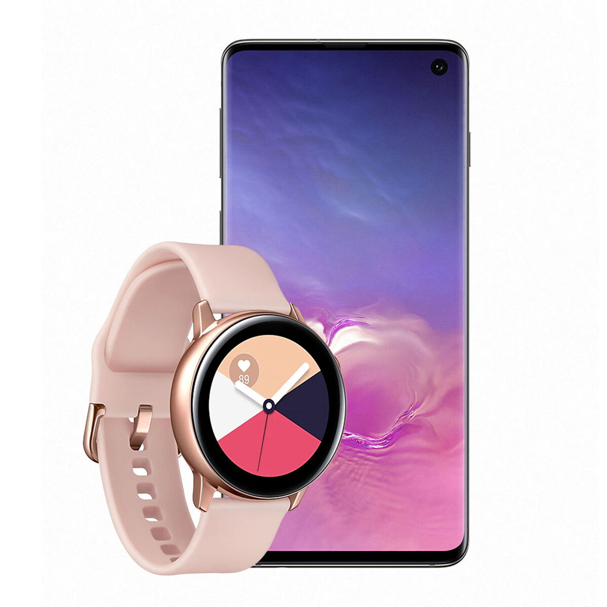 Celular Samsung Galaxy S10 Negro + Smartwatch Galaxy Watch R500 Active Rosa