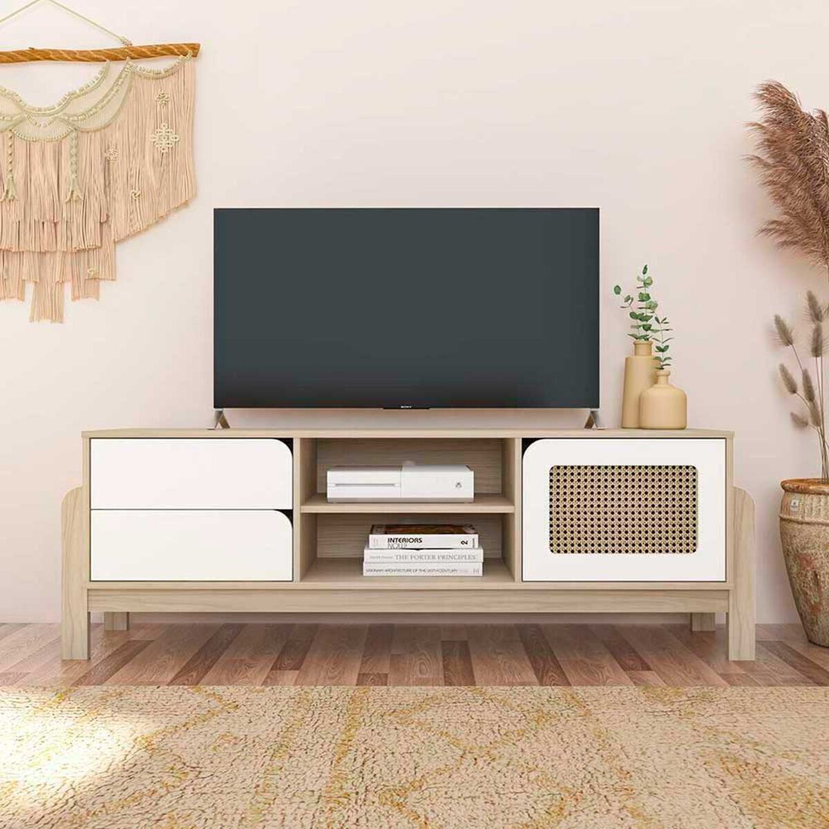 Rack TV Exit Nature Hasta 65" Natural Blanco