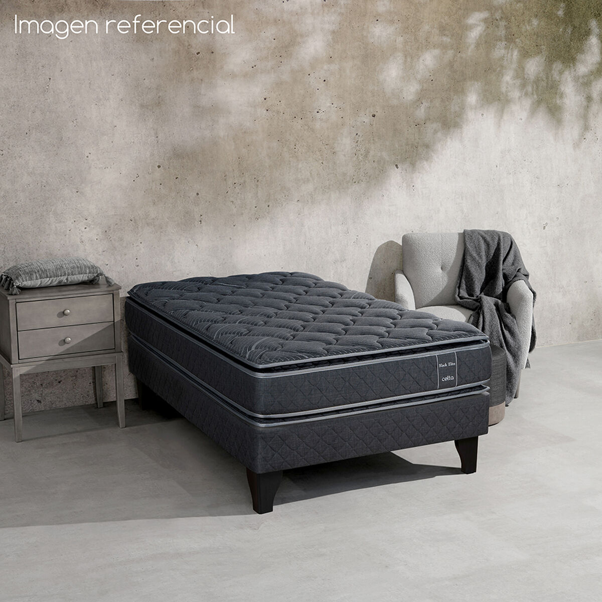 Cama Europea Celta 1,5 Plazas Black Elite