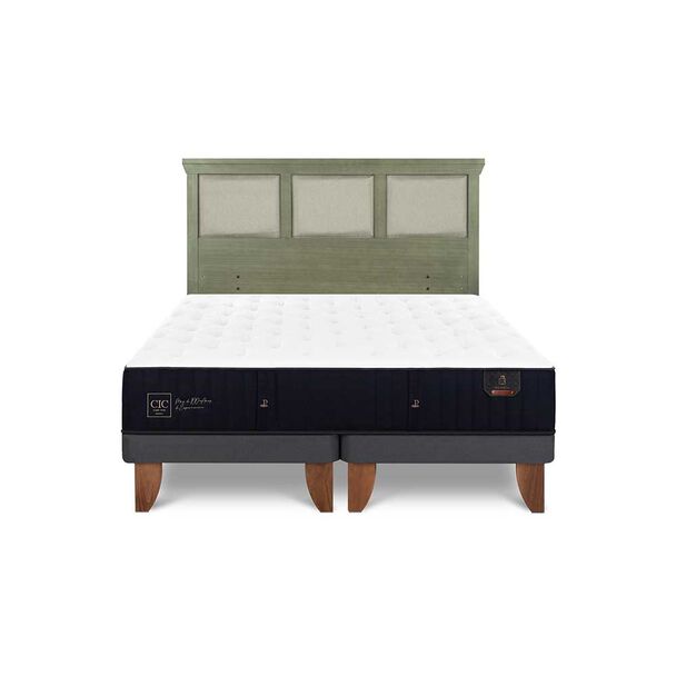 Cama Europea CIC Base Dividida 2 Plazas Premium + Respaldo Torino Olivo