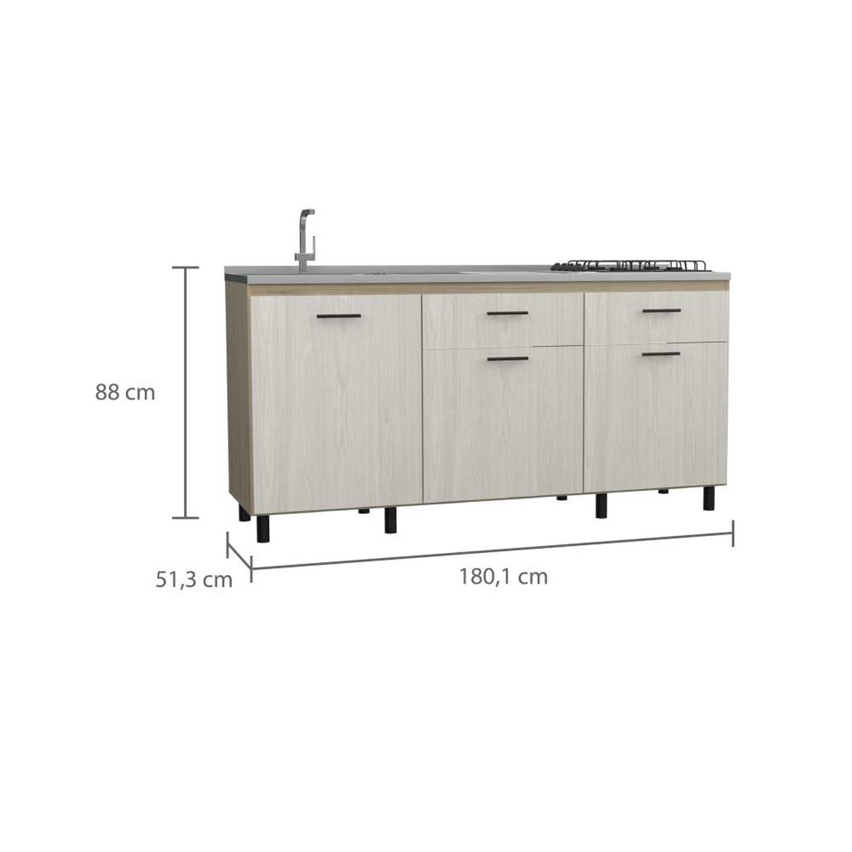 Mueble de Cocina Lavaplatos TuHome Gante 3 Puertas 2 Cajones Rovere Niebla