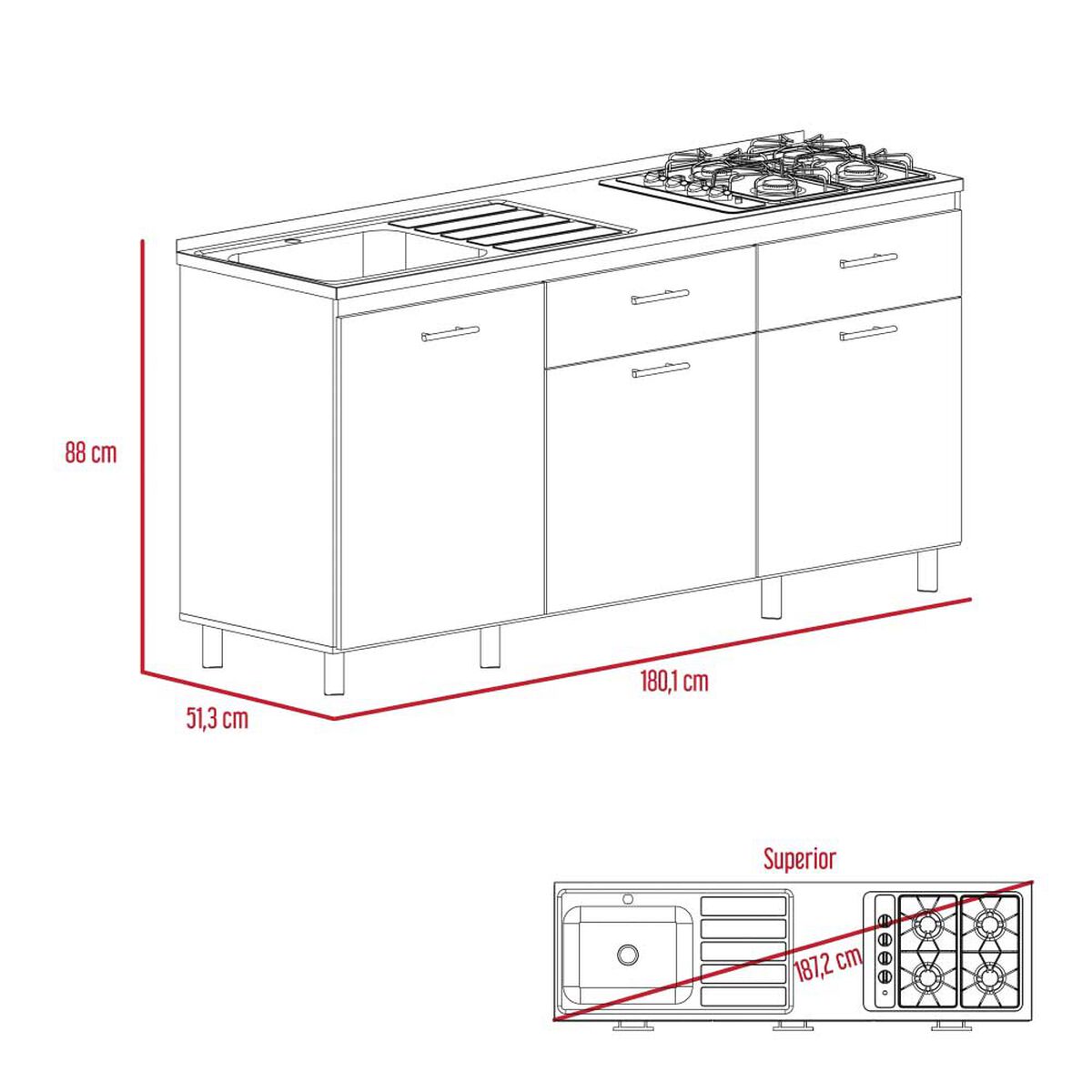 Mueble de Cocina Lavaplatos TuHome Gante 3 Puertas 2 Cajones Rovere Niebla