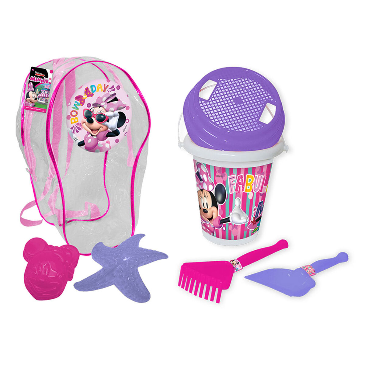 Mochila D/Playa Balde Impreso con Accesorios Minnie Disney