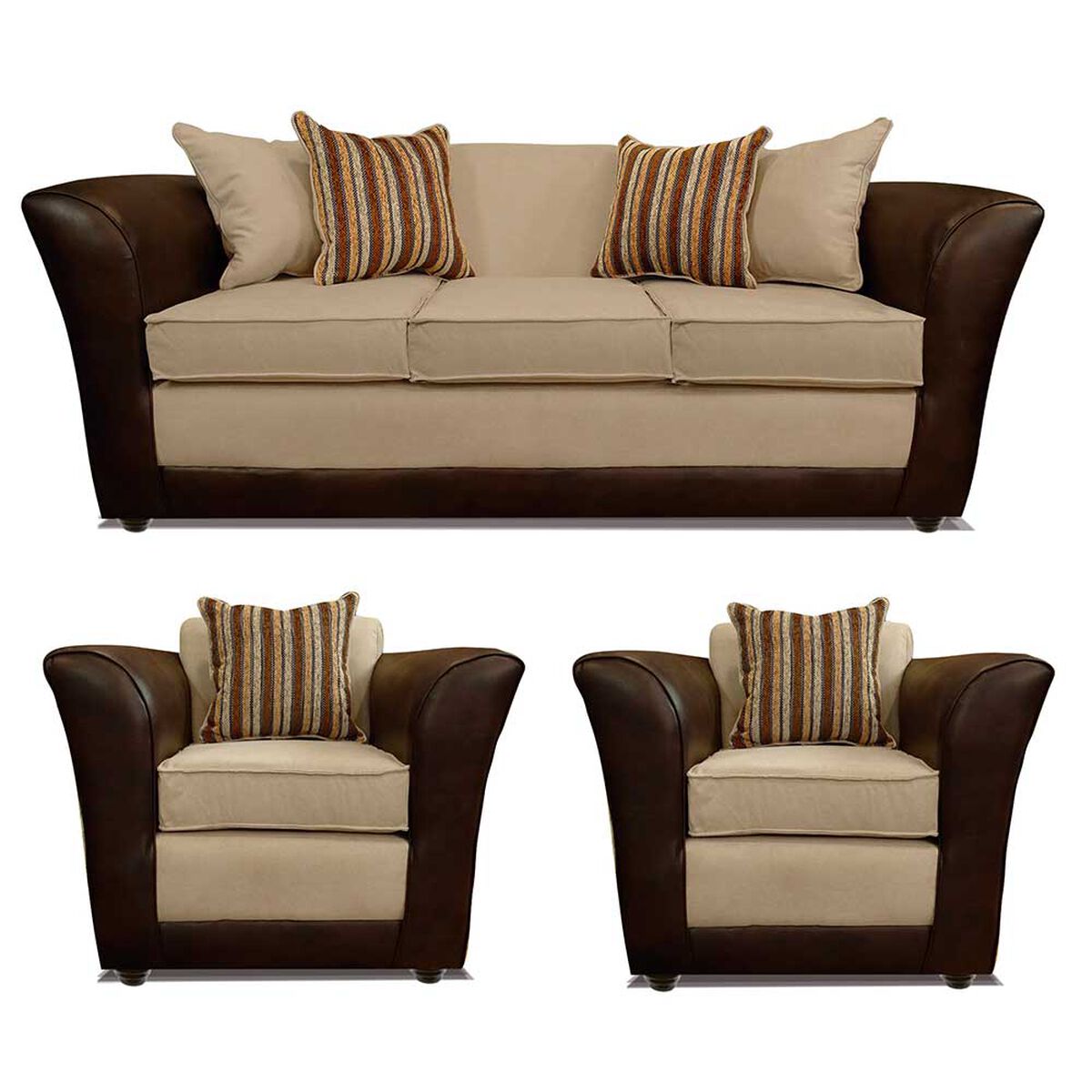 Juego de Living Elegant Detail Minesota Sofá 3 Cuerpos + Dos Sillones 1 Cuerpo Beige