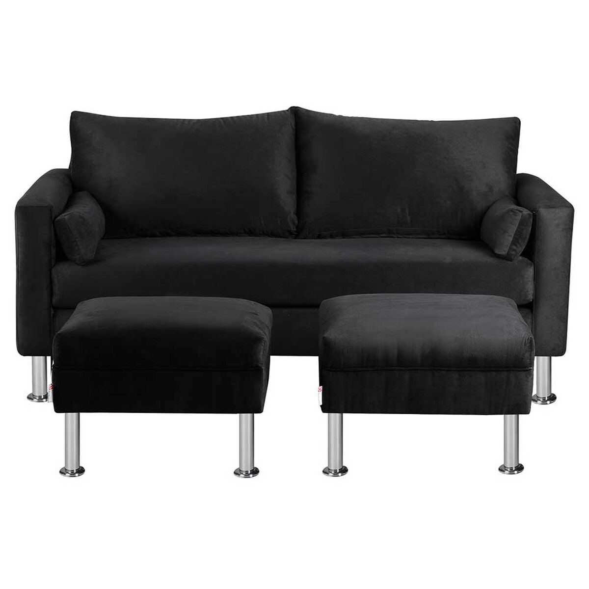 Juego de Living Bodevir Sky Felpa 12 Sofá 3 Cuerpos + Dos Pouf 1 Cuerpo Negro 