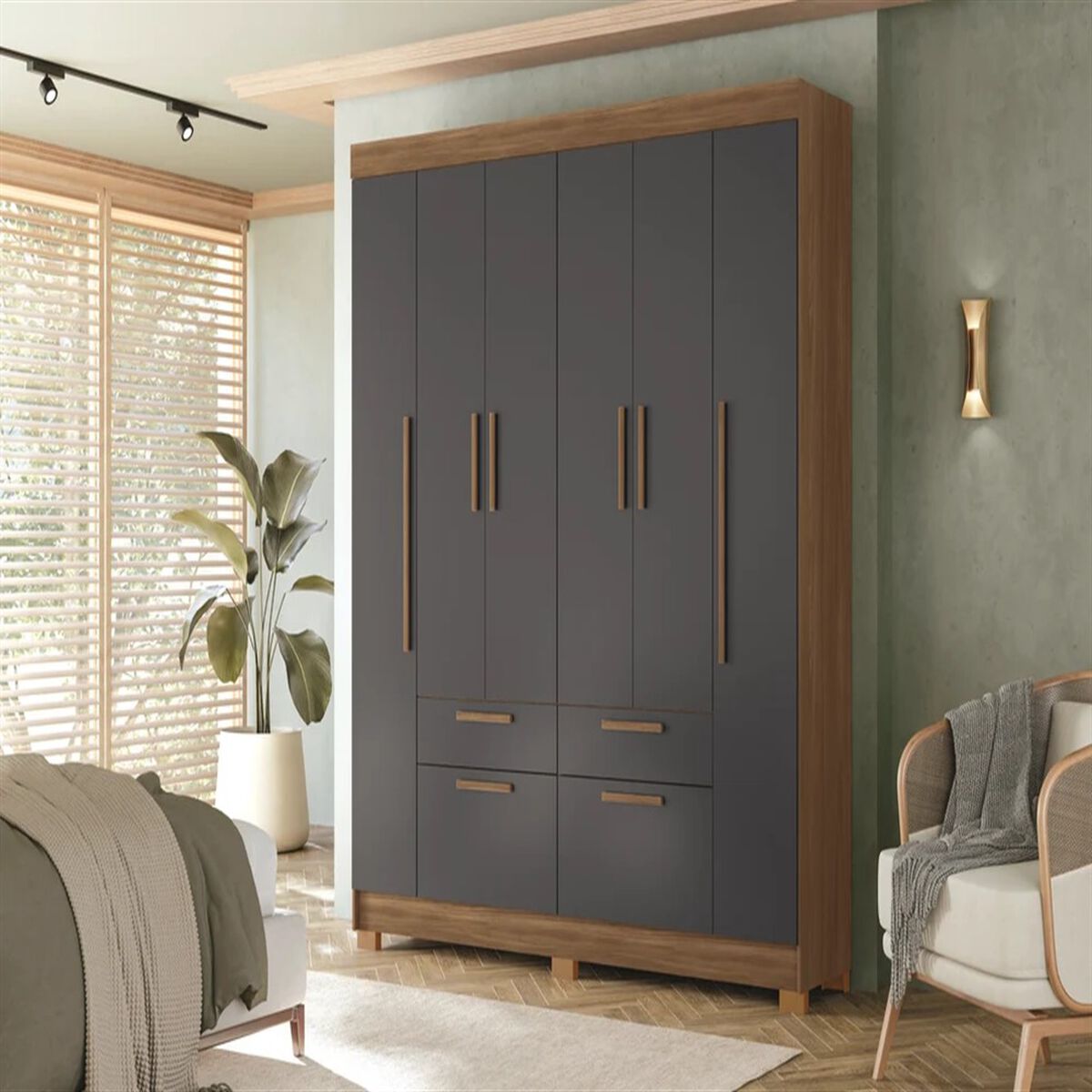 Closet Altavision Guarapuava 6 Puertas 4 Cajones Caf&eacute; Grafito