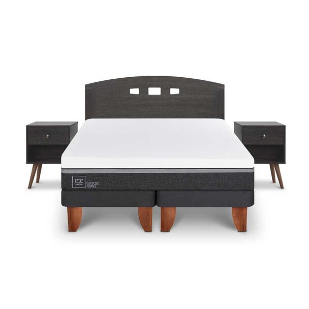 Cama Europea CIC Base Dividida 2 Plazas Ortopedic Advance + Respaldo + 2 Veladores Gales