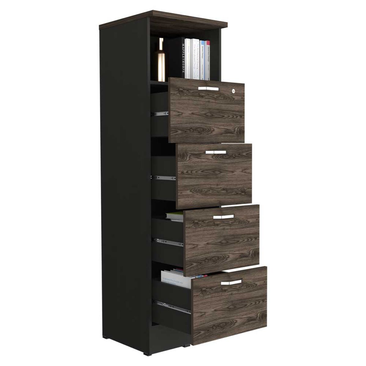 Mueble Archivador TuHome Home Office 4 Cajones Negro Soft Coñac