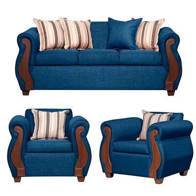 Juego de Living Ruzam Mobel Begoña Sofá 3 Cuerpos + Dos Sillones 1 Cuerpo Lino Azul