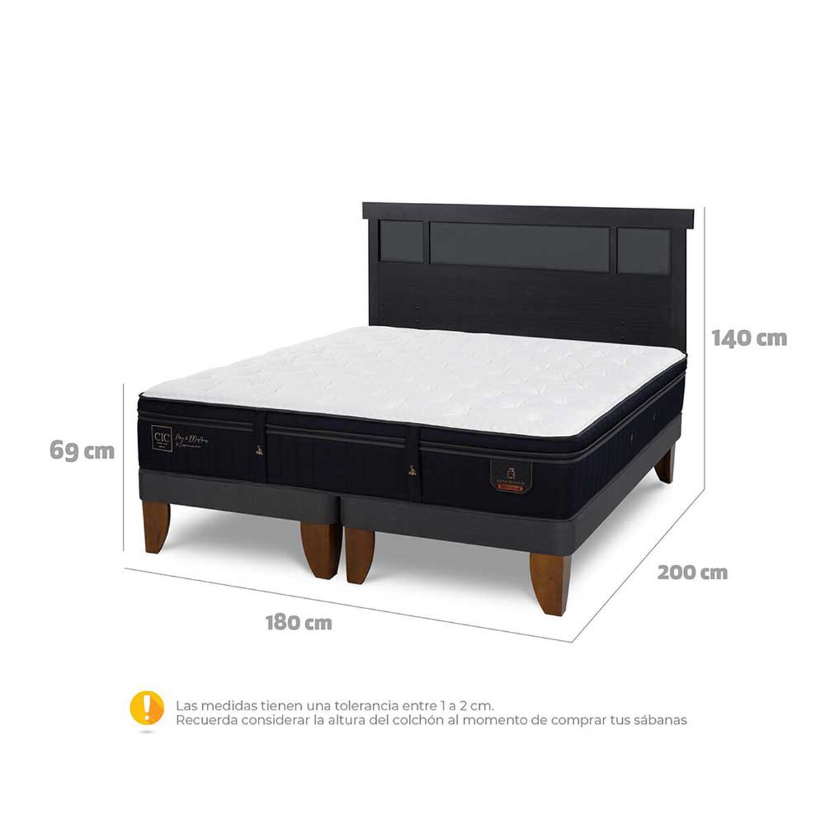 Cama Europea CIC Base Dividida King S&uacute;per Premium + Respaldo Dublin Negro