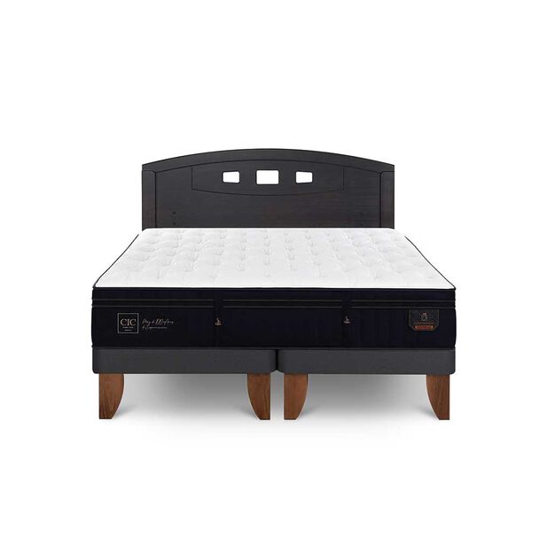 Cama Europea CIC Base Dividida 2 Plazas Súper Premium + Respaldo Gales Negro