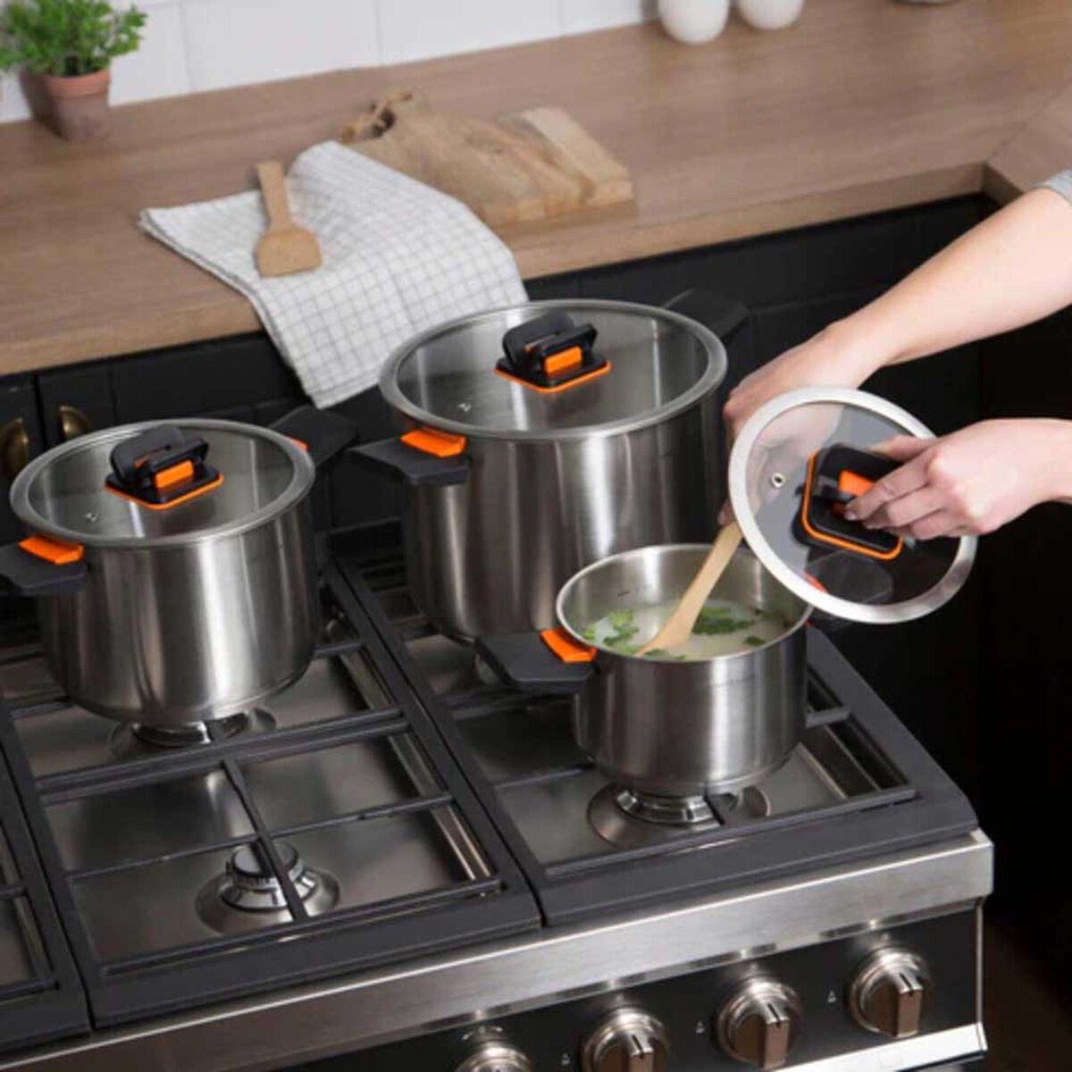 Batería de Cocina Acero Inoxidable Simple Cook Pocket Lyon 6 Piezas
