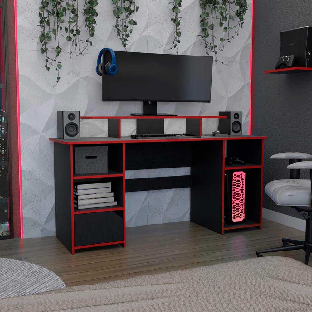 Escritorio Gamer TuHome Keria Wengue Y Rojo