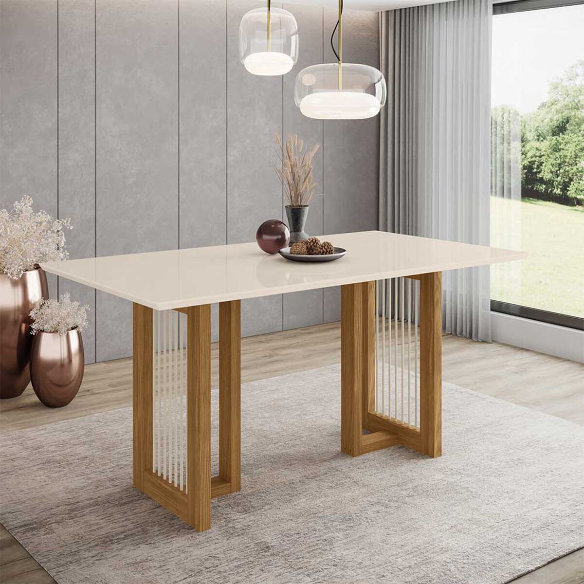 Juego de Comedor Home Mobili June 6 Sillas Blanco Off Rústico