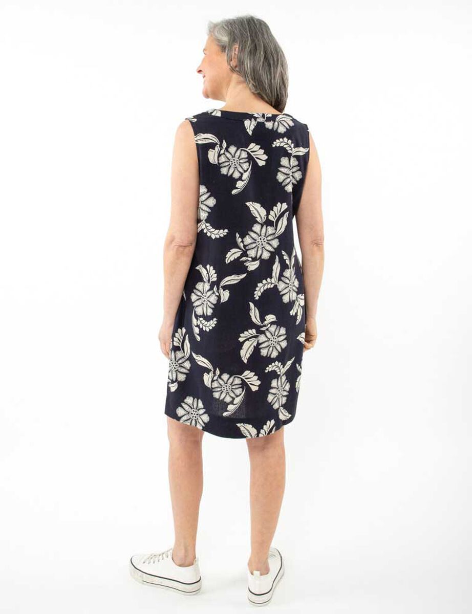 Vestido Lino Corto Estampado Sin Mangas Mujer Portman Club