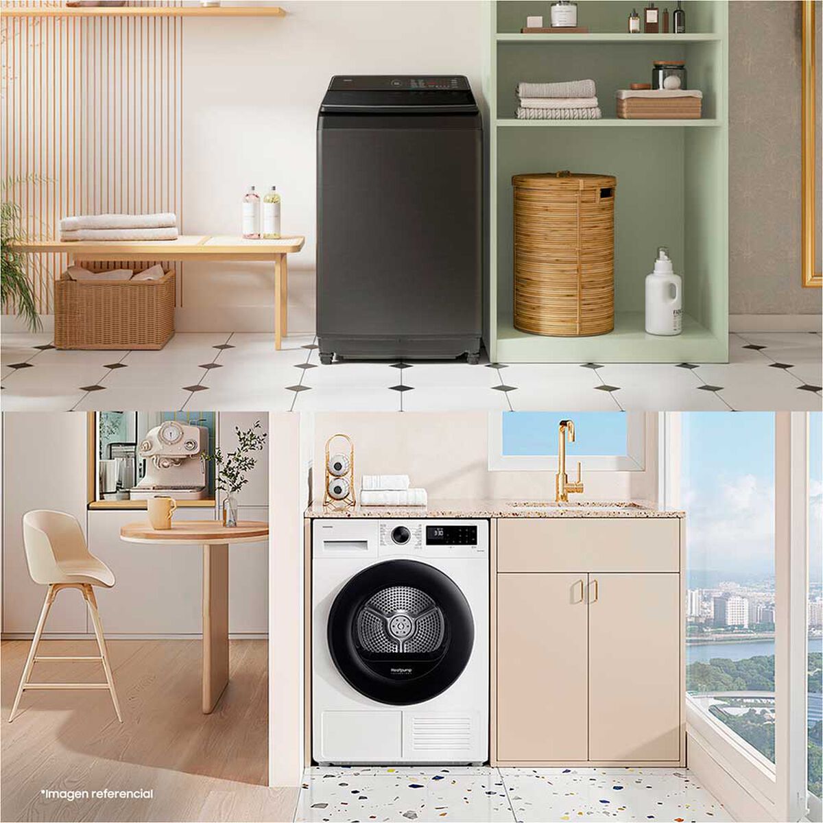Lavadora Carga Superior Samsung 21 kg Bespoke AI + Secadora Bomba de Calor 9 kg
