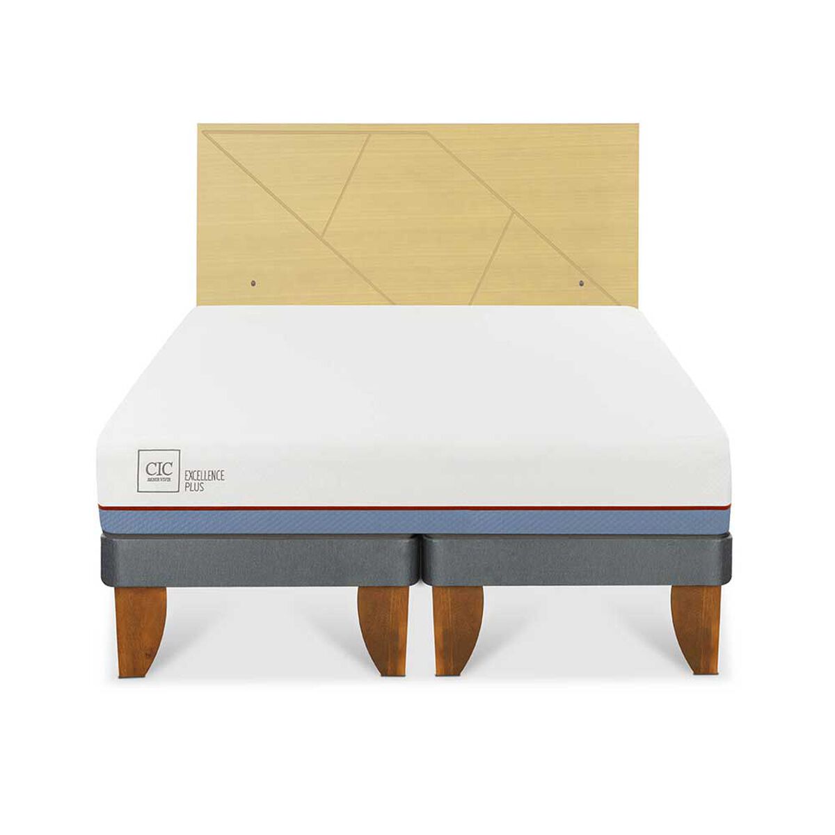 Cama Europea CIC Base Dividida 2 Plazas Excellence Plus + Respaldo Villarrica Mostaza