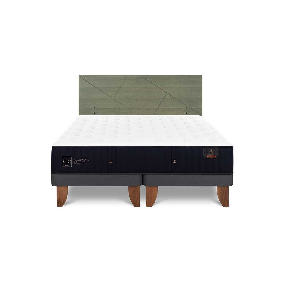 Cama Europea CIC Base Dividida King Premium + Respaldo Villarrica Olivo