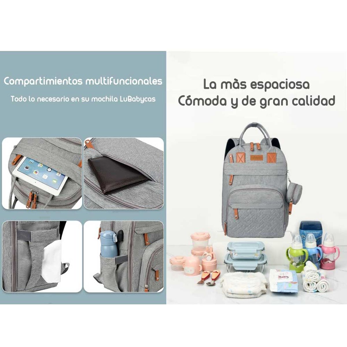 Mochila Maternal con Monedero y Colgador Lubabycas Rosada