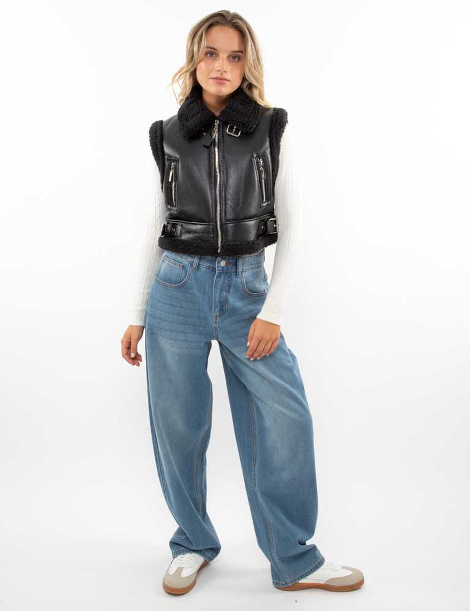 Chaqueta Crop Ecocuero Chiporro Sin Mangas Mujer Icono