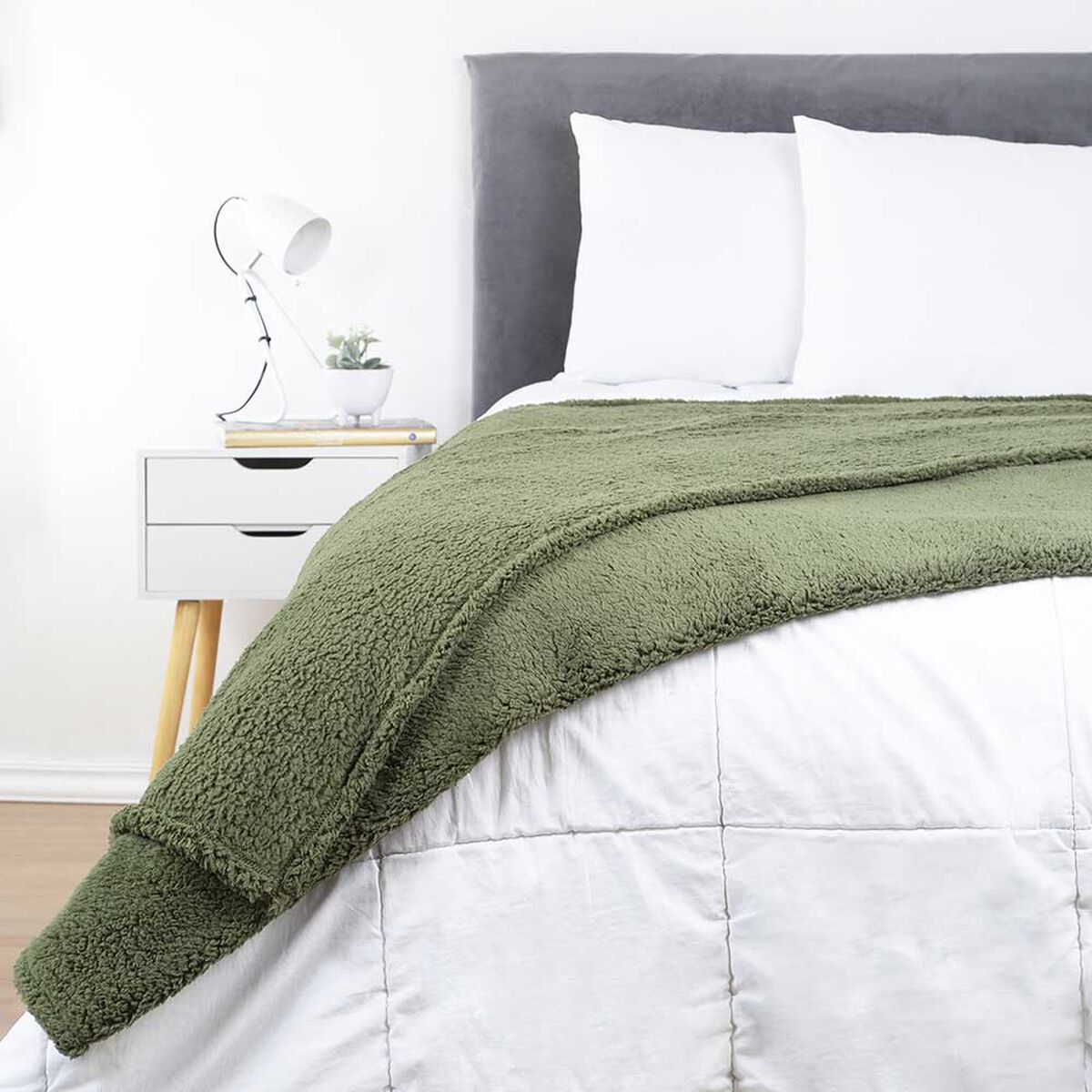 Frazada Sherpa Casanova 2 Plazas Liso Verde