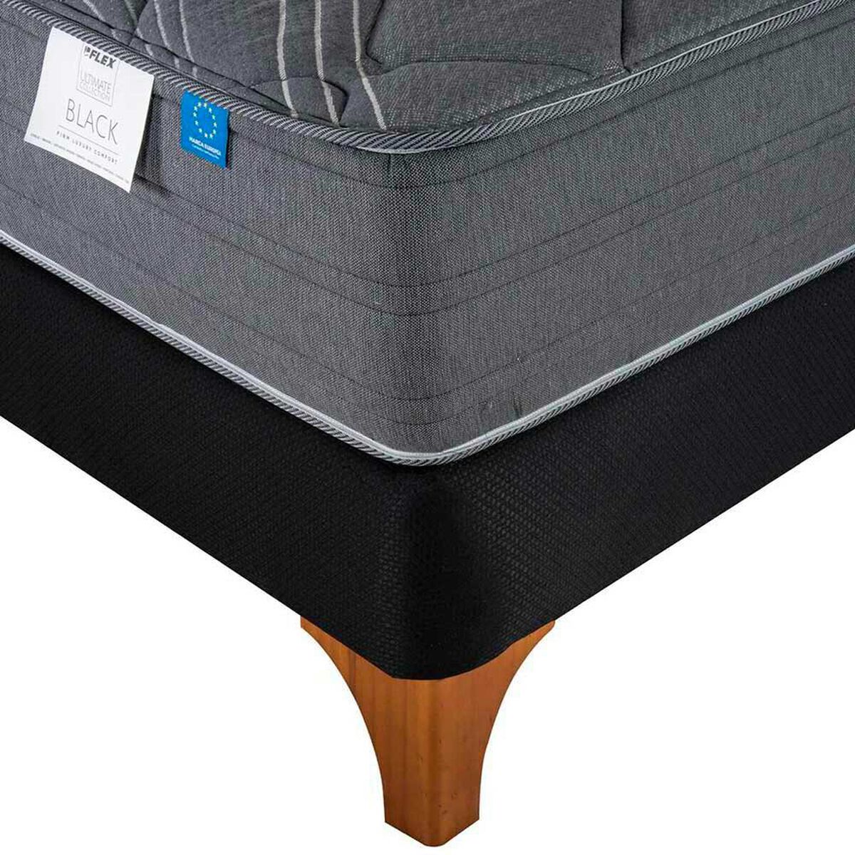 Cama Europea Flex Base Dividida King Black + Respaldo Royal