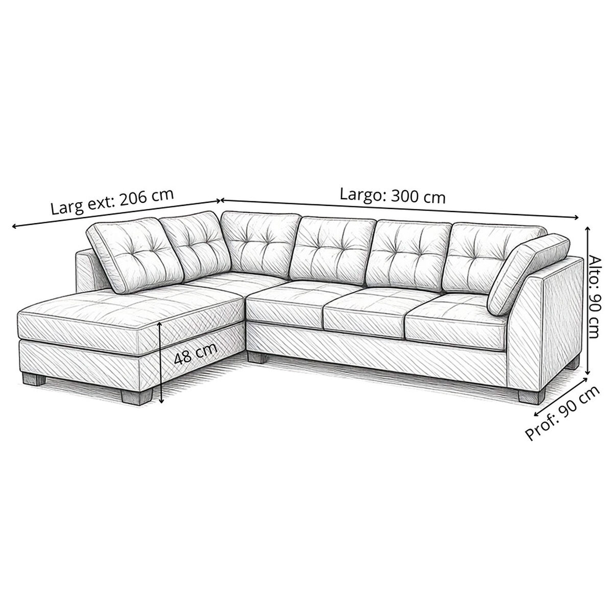 Seccional Izquierdo Muebles MPR Edimburgo 5 Cuerpos Negro