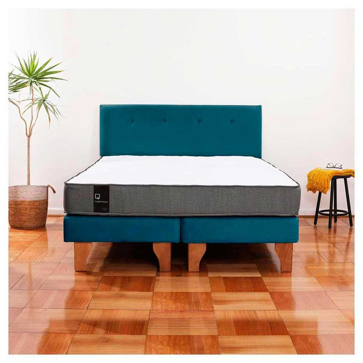 Cama Europea Latam Home Base Dividida 2 Plazas Zen Best Azul + Respaldo